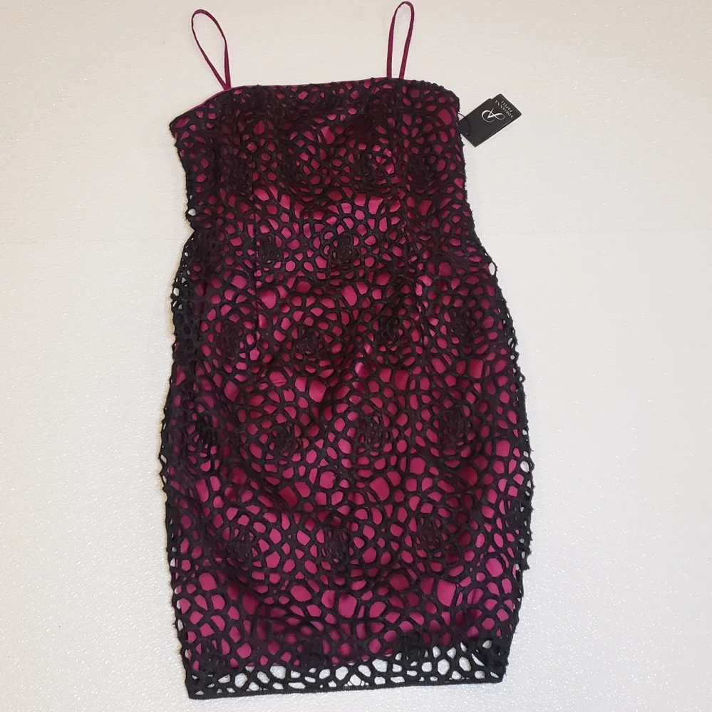 adrianna papell crochet lace dress Adrianna Papell Red Dress Womens 10 Crochet Lace Lining Shift